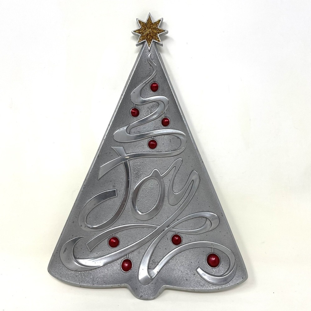 Lenox Metal Christmas Tree Treat Candy Dish Silver Tone Enameled Red Ornaments